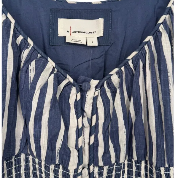 NWT Anthropologie Long Sleeve Sweetheart Midi Dress Blue Striped Size Small Boho - Image 7