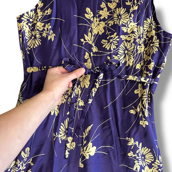 Jonathan Martin Studio 100%‎ Silk Purple Gold Floral Embroidered Midi Dress Sz 8 - Image 7