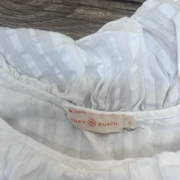 TORY BURCH White Tonal‎ Stripe Cotton Seersucker Dress Size 4 - Image 8