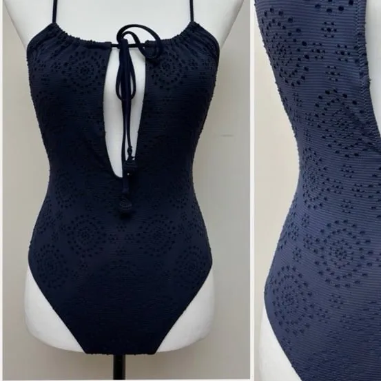Aerie‎ olive green eyelet deep v-neck strappy one piece swimsuit bathing suit L - Image 7