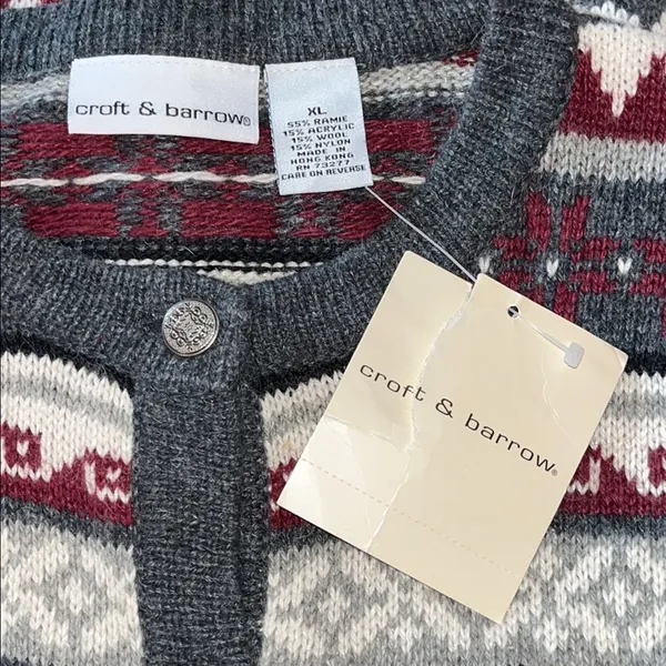Croft & Barrow NWT Size XL Snowman Button Wool Blend Christmas Sweater Cardigan - Image 6