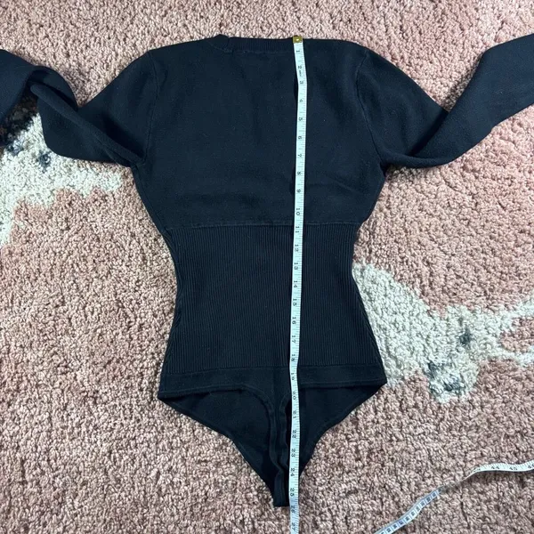 Abercrombie & Fitch Ribbed Knit Thong Bodysuit Long Sleeve Women's Size M Black - Image 9
