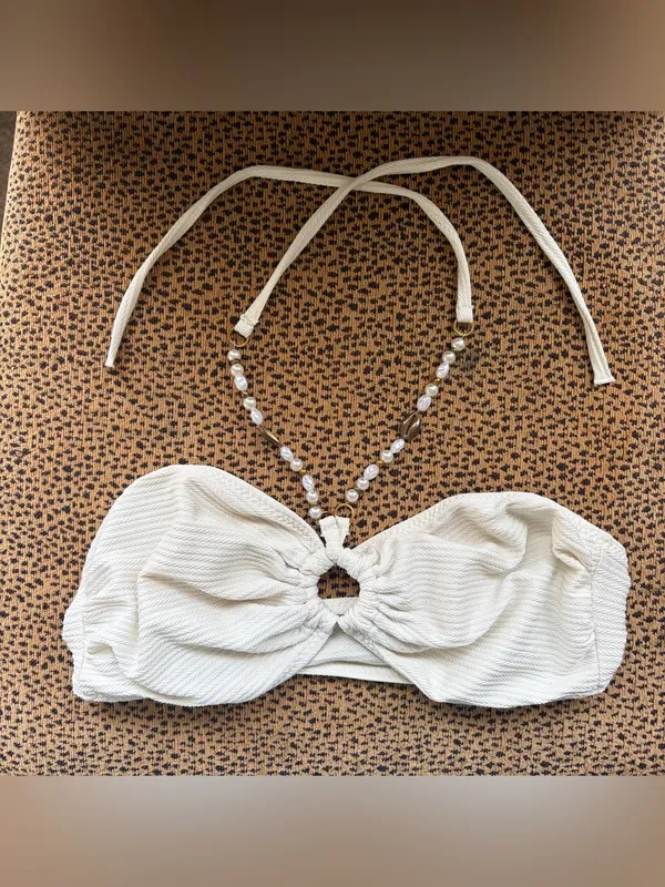 White Pearl Beaded Bikini Halter Top - Image 2