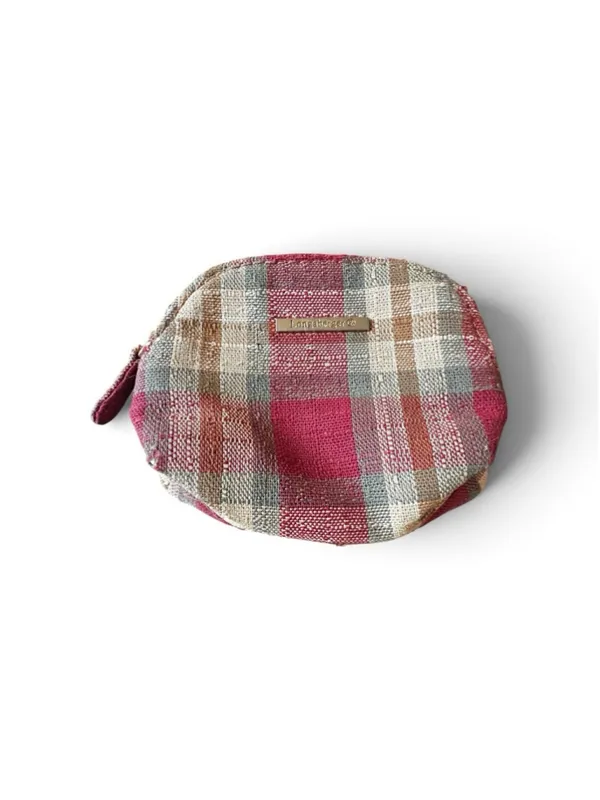 Longaberger Vintage Zip Top Orchard Plaid Coin Change Purse Key Ring - Image 2