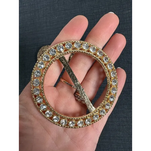 Lot of 2 Vintage Belt Buckles Rhinestones Boho Gold Tone‎ Chunky Statement - Image 2