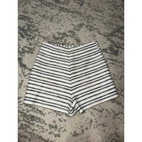 Zara Striped Cotton Blend Skort White Navy High Waist Shorts Skirt S - Image 3