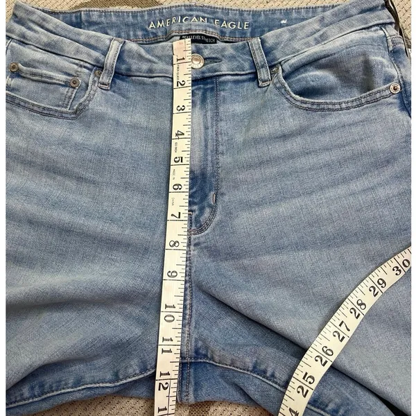 American Eagle Curvy Super High Rise Flare Jeans Stretch Slit Hem Size 10 - Image 6