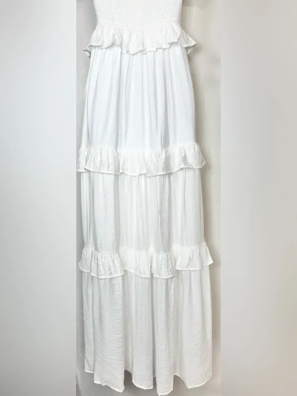 Beivy Off-Shoulder White Ruffle Maxi Dress Size Medium - Image 10
