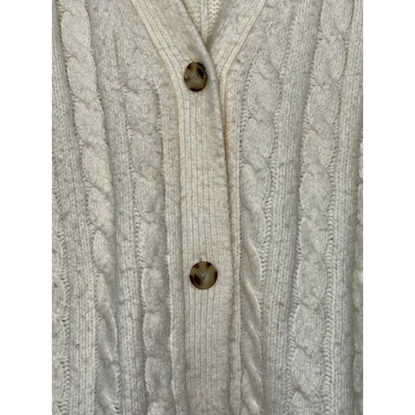 Abercrombie & Fitch Cream Cable Knit Button Front V-Neck Cardigan Sweater Size S - Image 5