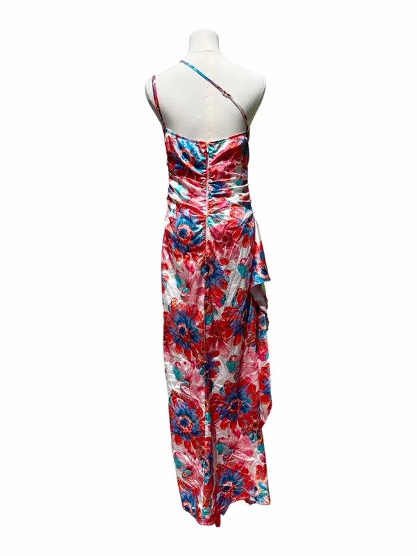 Hello Molly Different Love One Shoulder Floral Maxi Dress Pink Blue Size 6 - Image 4