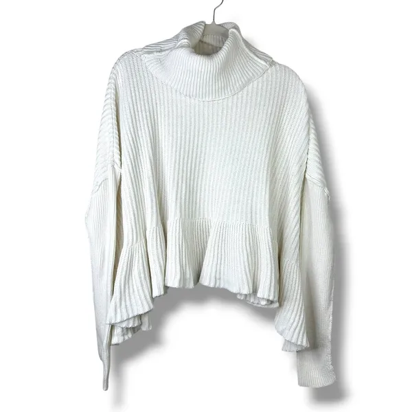 Free People Layer Cake Cable Knit Cream Tiered Ruffle Chunky Sweater Medium - Image 6