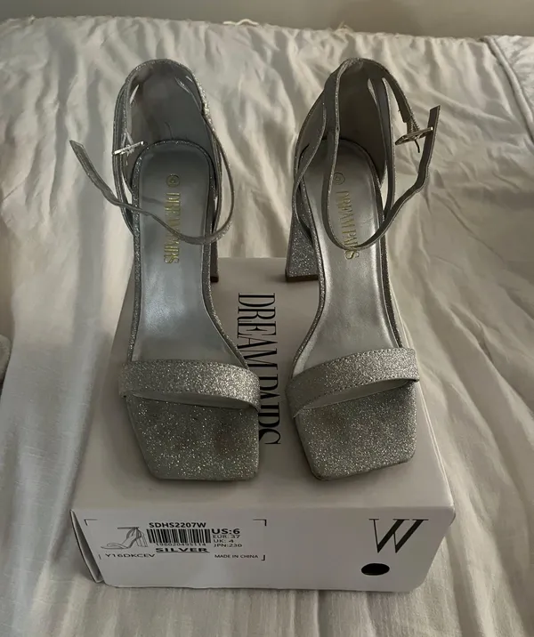 Silver Sparkly High Heels Size 6 - Image 3