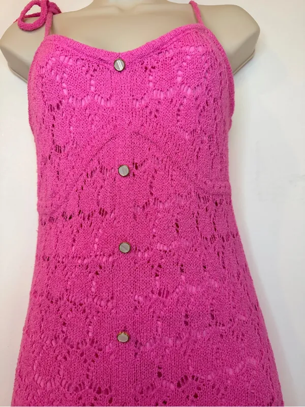 Taelynn Duchessa Pink Knit Maxi Dress Medium Lace Crochet Adjustable Straps NWT - Image 6