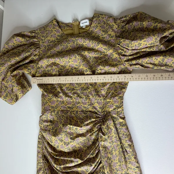 Aureum Ruched Sash Mini Dress Size XS Yellow Floral Cottage Feminine Prairie‎ - Image 12