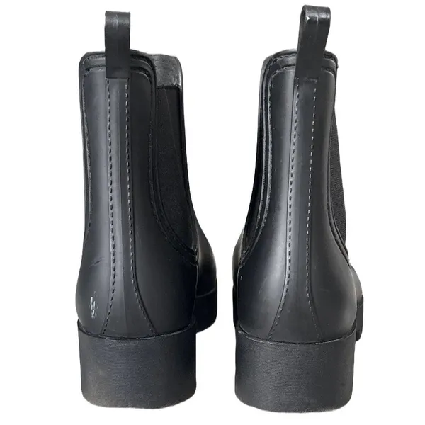 Womens‎ Black Matte Rubber Chelsea Rain Boots Platform Lug Sole Ankle Booties - Image 3