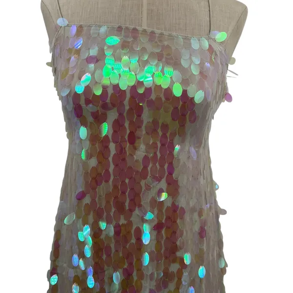 Free People Mermaid‎ Mini Dress Sequin Iridescent Cream White Pink Size 2 - Image 5