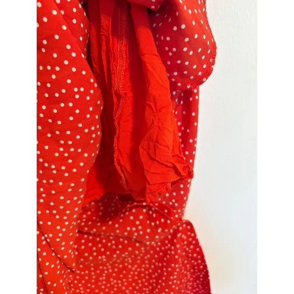Needle & Thread Red Polka Dot Button Front Midi Dress Tie Sleeve V-Neck Medium - Image 6