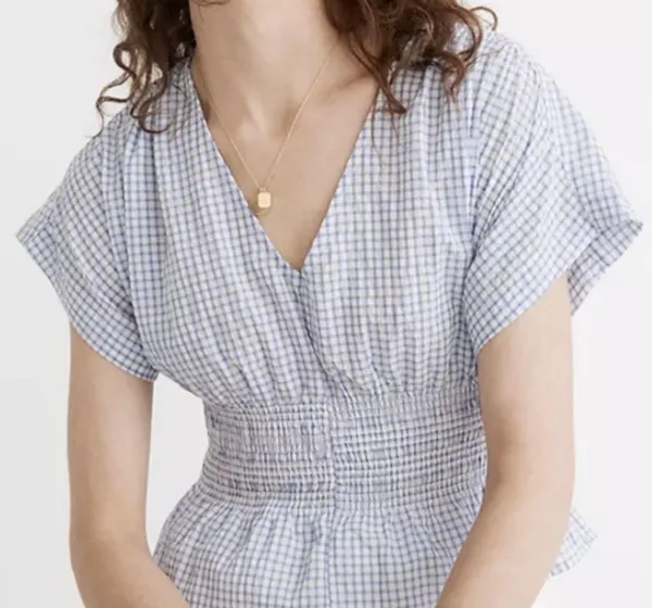 Madewell gingham seersucker Vneck top - Image 2