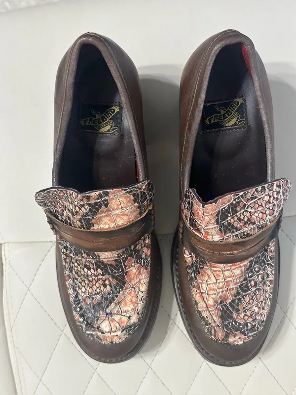 FREEBIRD by Steven Women's Bristol Snake Leather chunky Heel Shoes size 8 - Image 5
