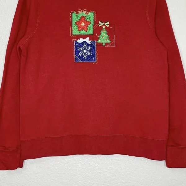 Holiday Editions Embroidered Christmas Women’s Red Sweater, Sz Small - Image 4