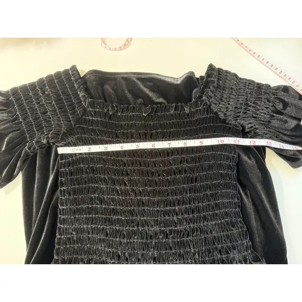 Urban Outfitters Womens Black Plush Velvet‎ Smocked Ruffle Sleeve Mini Dress XS - Image 5