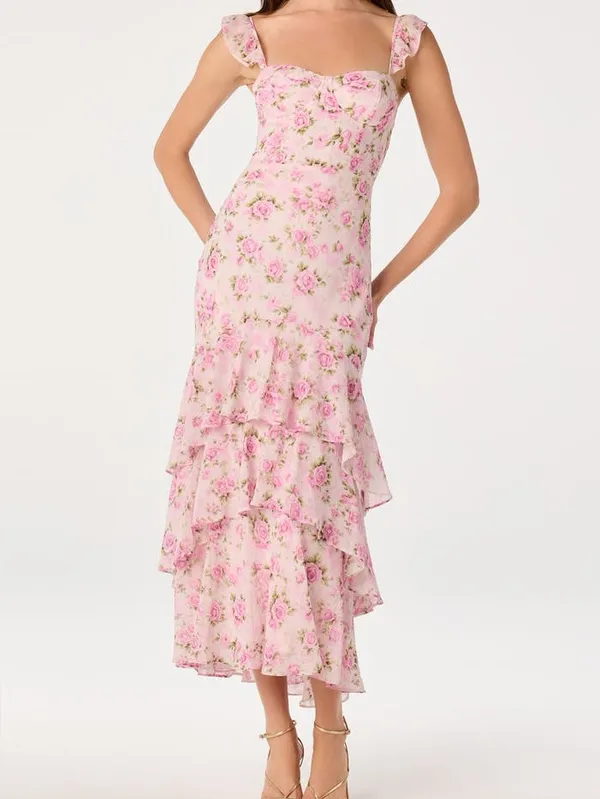ASTR The Label Alcina Polka Dot Maxi Dress Pink Multi Floral - Image 7