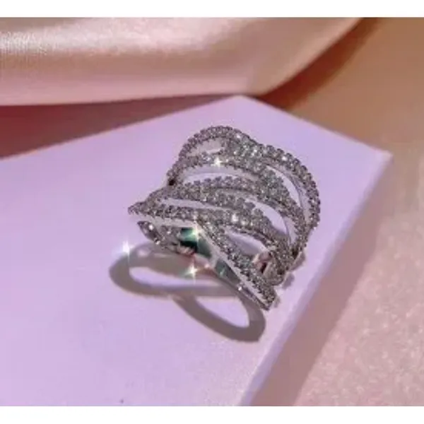 Iced‎ Multi Layer Simulated Diamond Adjustable Ring | 925 Sterling Silver - Image 7