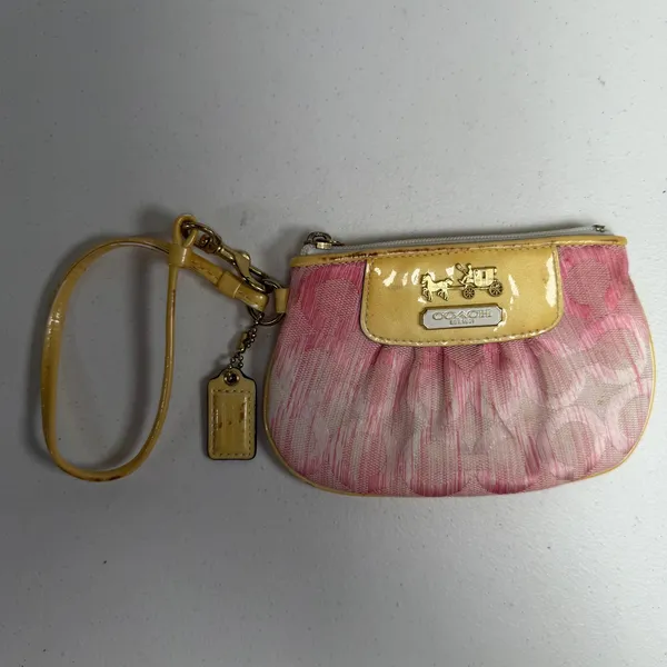 Y2K Coach Madison Op Art Pink Yellow Ombré Mini Wristlet 2009 Patent Leather - Image 2