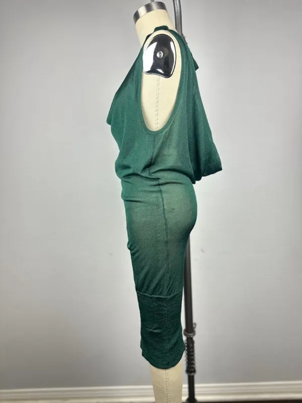 BeBe Y2K Green Cowl Neck Drape Back Bodycon Midi Dress Size S - Image 2