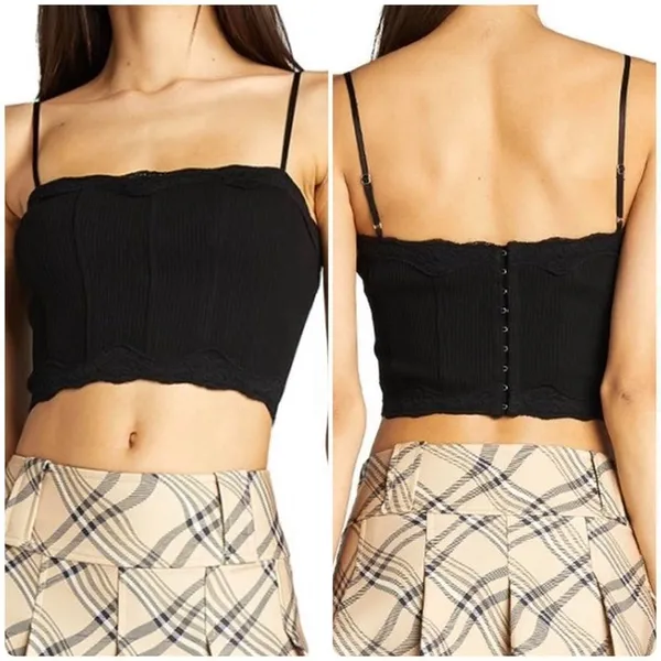 I.AM.GIA Lena Cropped Corset Cami with Lace Trim in Black Sz S NWOT - Image 2