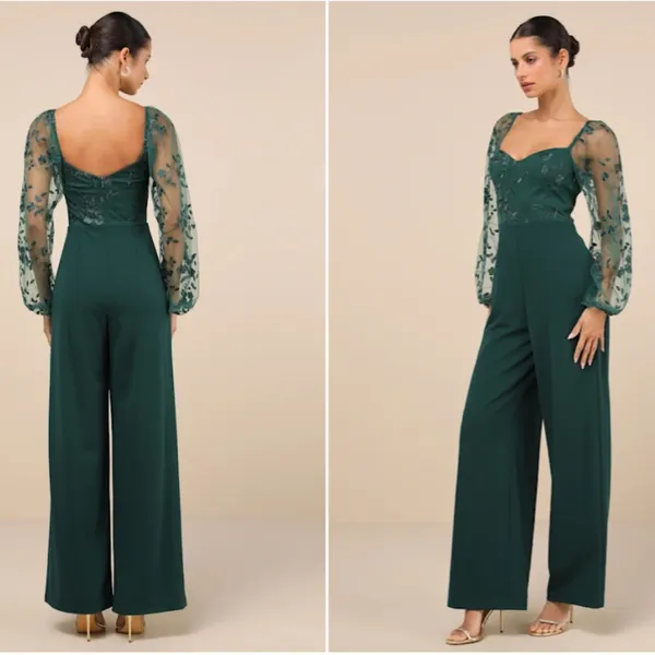 LULU's Sexy Chic Floral Wedding Formal Elegant Classy Long Sleeve Pantsuit - Image 5