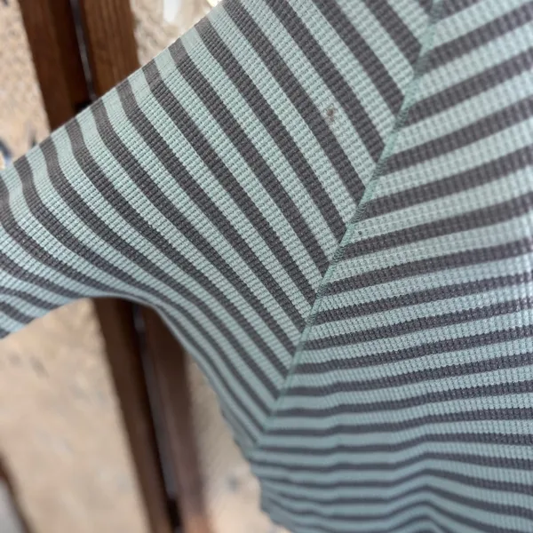 We The Free Free People Striped Mint and Gray Waffle Knit Long Sleeve Bat Wing Top - Image 3
