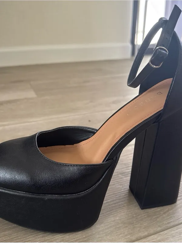 BAMBOO Black Platform Block Heel Ankle Strap Pumps - Image 4