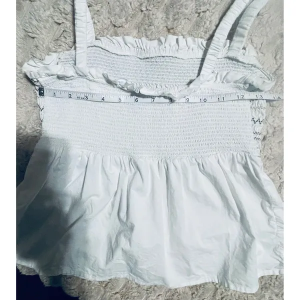 Old‎ Navy Womens White Smocked Babydoll Camisole Top Blue Embroidery Small - Image 10