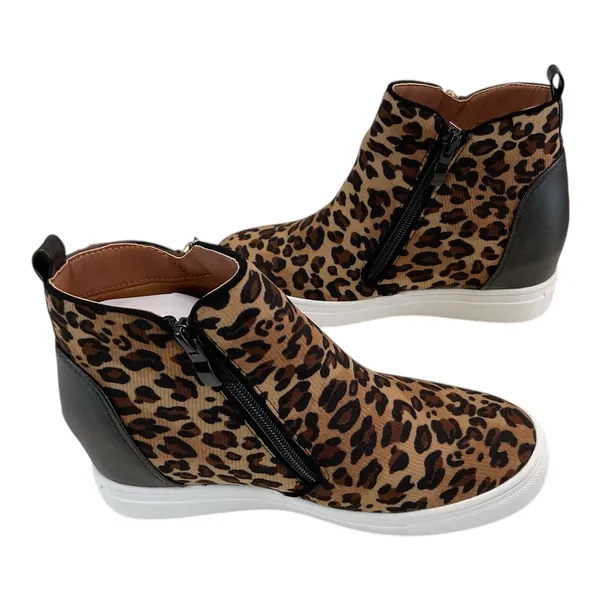 Le Sheelah Leopard Print Wedge Sneakers‎ Hidden Zipper Ankle Boots Size 6 - Image 11