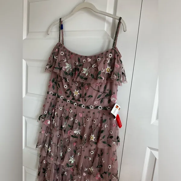 Mac Duggal 9069 Mauve‎ Off Shoulder Floral Embroidered Ruffle Tiered Gown NWT 10 - Image 7