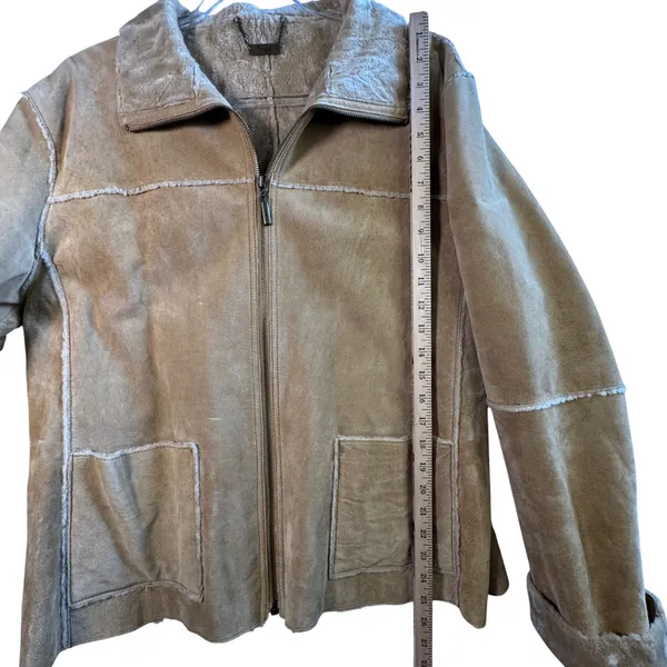 VTG Winlit Leather Suede Shearling‎ Jacket Tan Faux Fur Lined XL Coat Western - Image 6