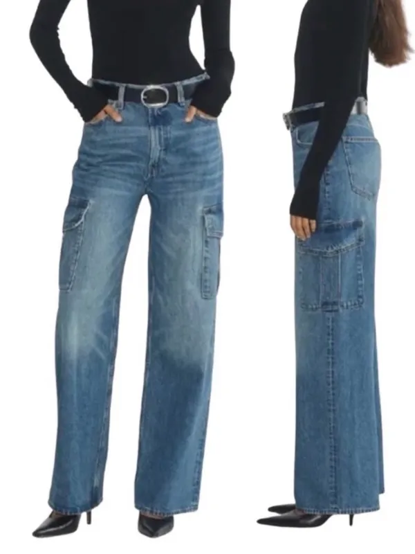Denim Forum The Farrah Hi Rise Cargo Wide Leg Jeans in Blue‎ Size 27 - Image 2
