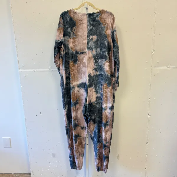 Natural Life Tie Dye Fleece Jumpsuit Pajamas One Piece Blue Tan Size M One Piece - Image 3