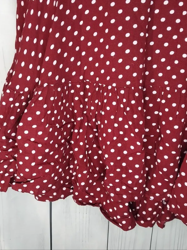 BaliElf V- Neck Short Flutter Sleeves Polka Dot Ruffle Boho Retro Summer Dress - Image 9