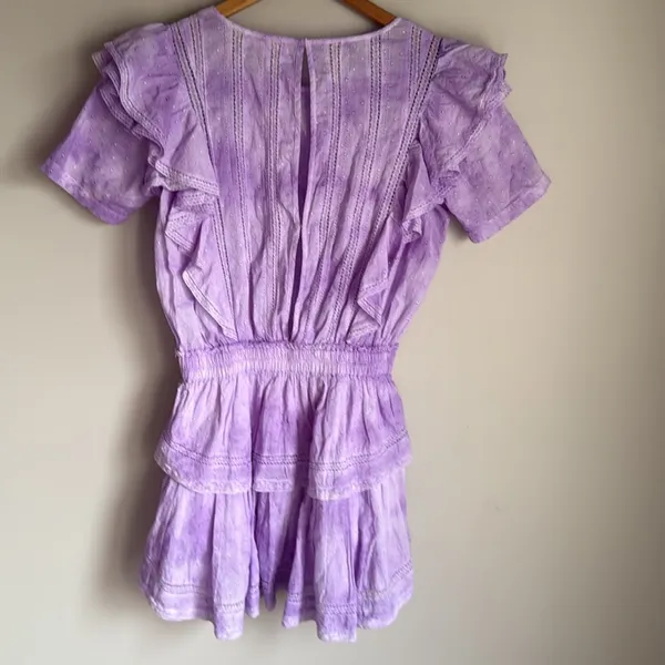 LoveShackFancy Natasha Ruffled Sleeve Tie Dye Mini Dress Small - Image 3