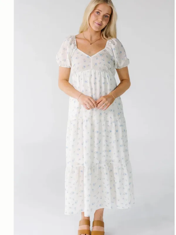 Called To Surf Women’s White Floral Maxi Dress with Puff Sleeves - Image 3