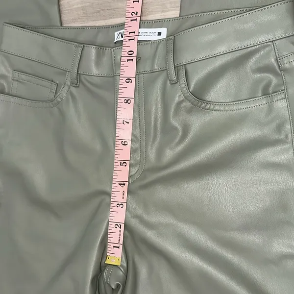 Zara faux leather sage high waisted pants size medium - Image 6