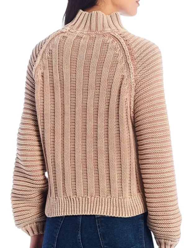 Free People - Sweetheart Mock Neck Chunky Cable Knit Sweater Sand Castle Sz M - Image 2