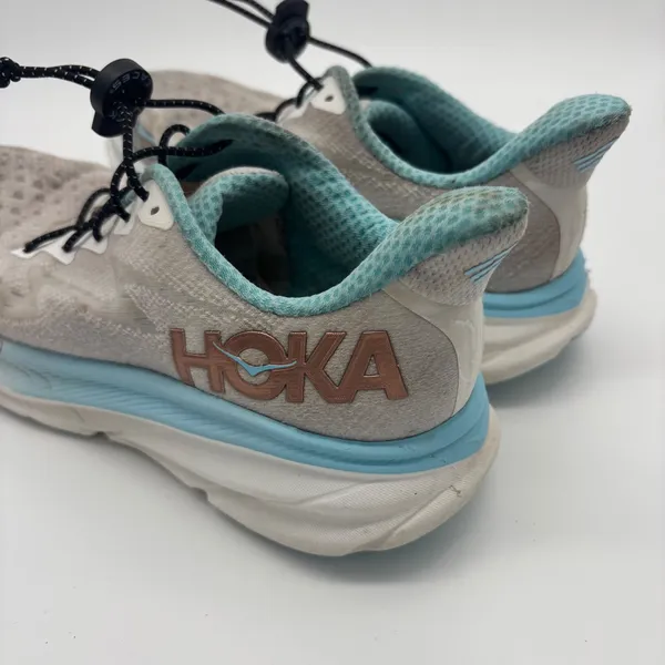 Hoka Clifton 9 Womens 8.5 Grey Blue Running Shoes Lock Laces - Image 4