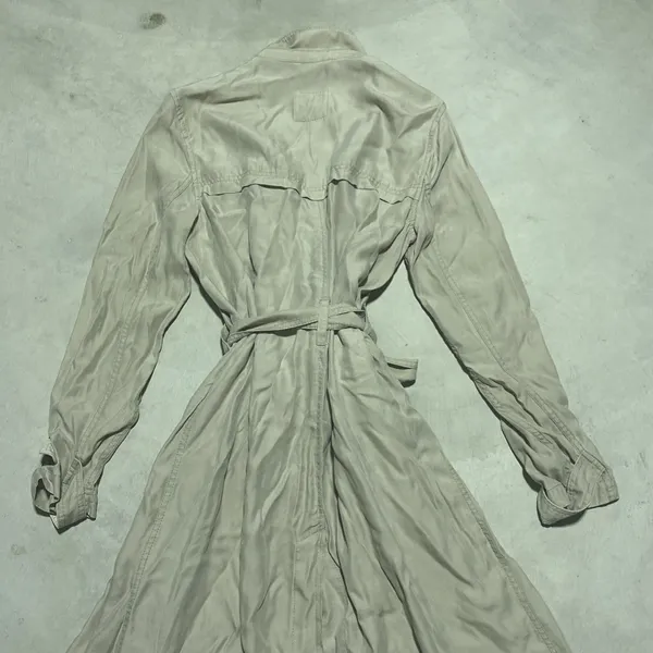 Abercrombie & Fitch Classic Long Cotton Trench Coat Beige Women's SZ Large Y2K - Image 7