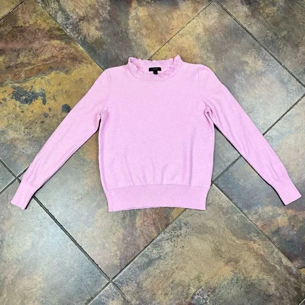 J. Crew Women’s Pink Ruffle Mock Turtleneck Sweater XS - Image 3