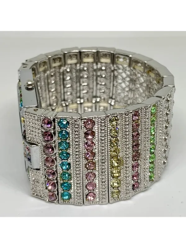 Silver tone colorful crystal women watch 32mm quartz analog elastic band running - Image 6