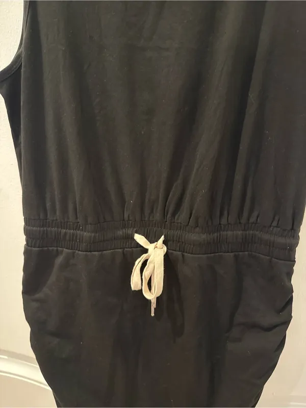 Black Athletic Tank Dress Drawstring Waist Pockets Ruched Sleeveless Size Large - Image 2