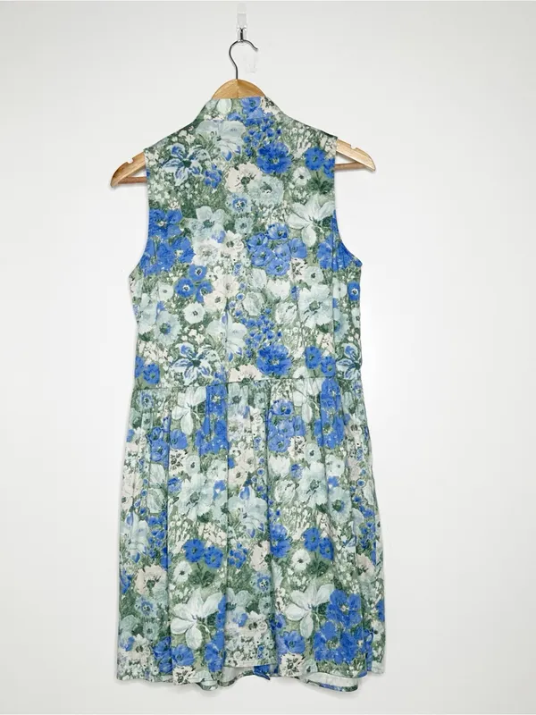 Tuckernuck Jardin De Fleurs Royal Shirt Dress Blue Floral Sleeveless Medium M - Image 4